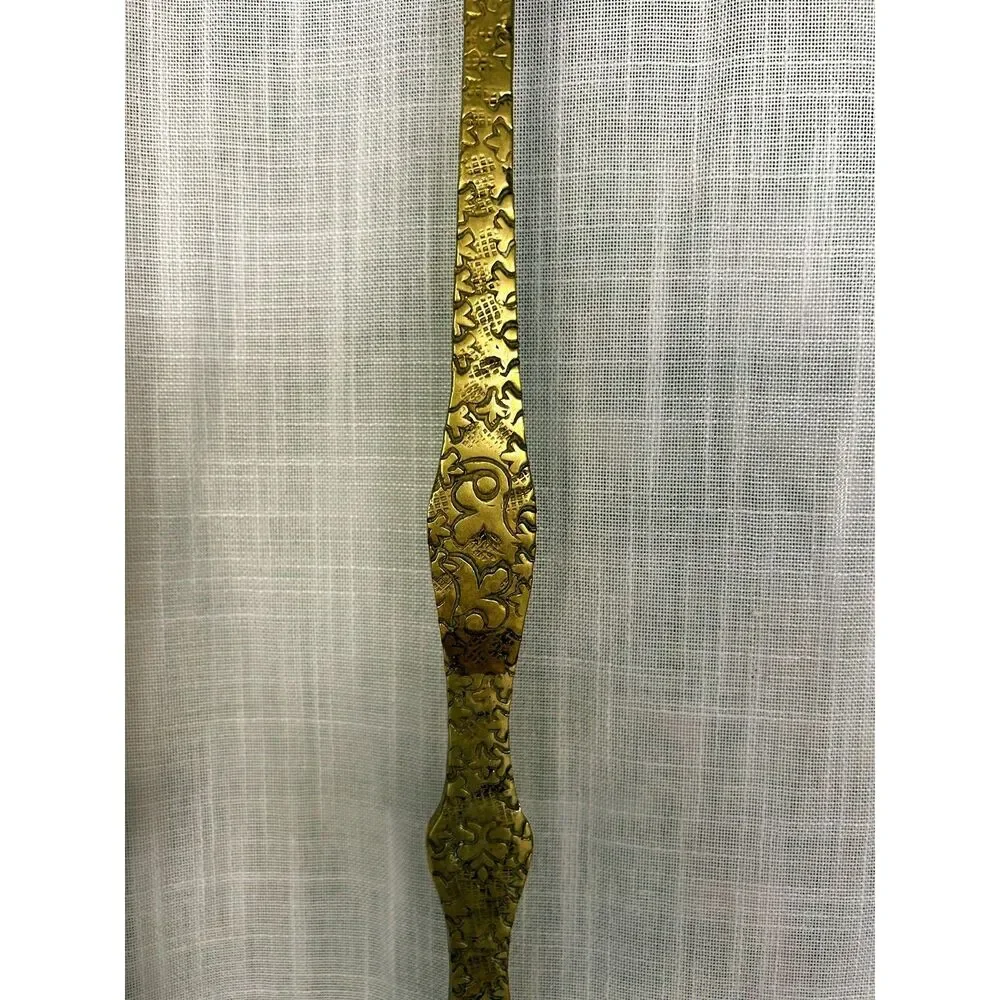 Antique Ornate Brass Ladle and Skimmer Set Embossed Floral Long Handle